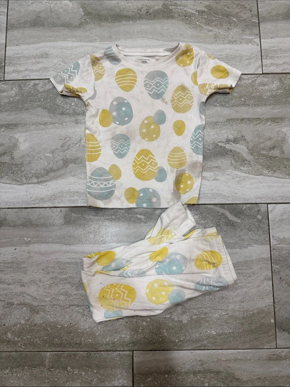 Carter's Short-Sleeve Pajama Set in Yellow & Light Blue Egg Print